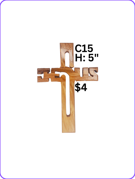 C15: JESUS CROSS OLIVE WOOD